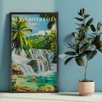 Dunn's River Falls Jamaica Travel Poster: Caribbean Waterfall Art