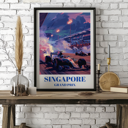 Singapore Grand Prix Track Travel Poster,  F1 Circuit Art Print