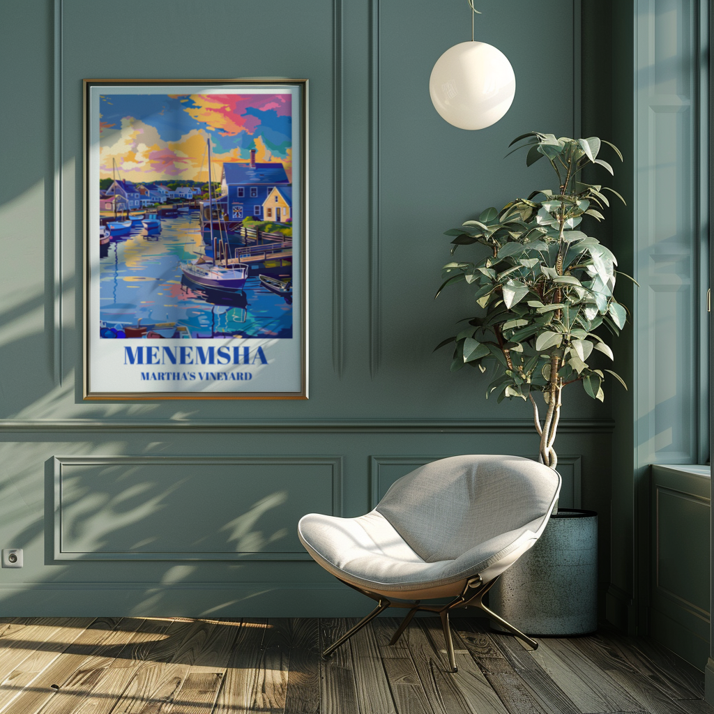 Menemsha Martha's Vineyard Travel Poster, Coastal Wall Art
