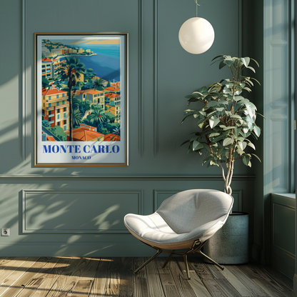Monaco Travel Poster, Monte Carlo Skyline Art Print, French Riviera Wall Decor