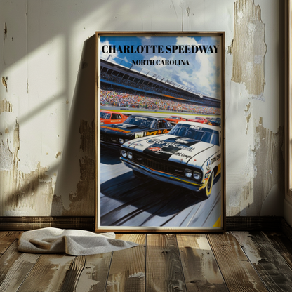 Charlotte Speedway Travel Poster Print, NASCAR Racing Wall Art