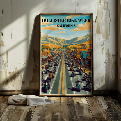 Hollister California Bike Week Travel Poster, Motorcycle Rally Wall Art, Biker Event