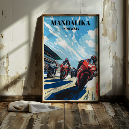 Mandalika International Circuit Travel Poster, Indonesia MotoGP Track Art,