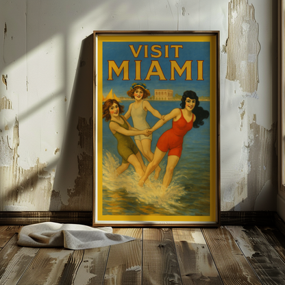 Vintage 1920s Style Miami Beach Travel Poster, Art Deco Florida Wall Art