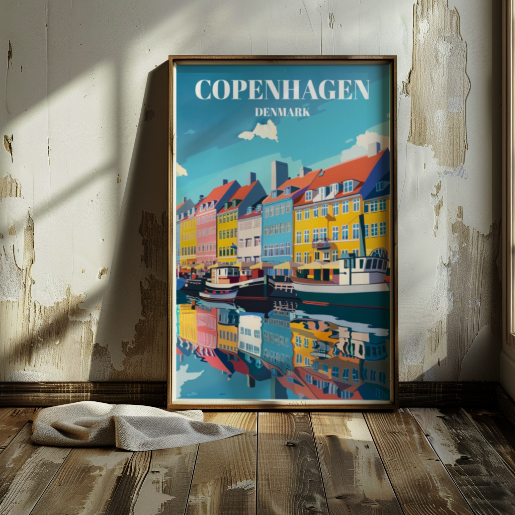 Nyhavn Copenhagen Denmark Travel Poster, Scandinavian Wall Art