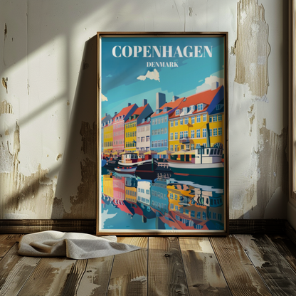 Nyhavn Copenhagen Denmark Travel Poster, Scandinavian Wall Art