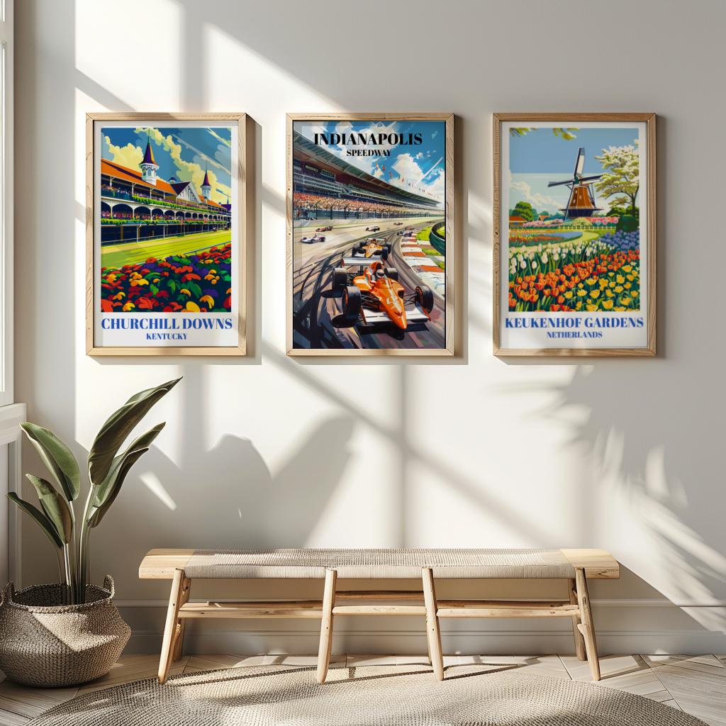Indianapolis Speedway Racetrack Travel Poster. Indy-500 Wall Art