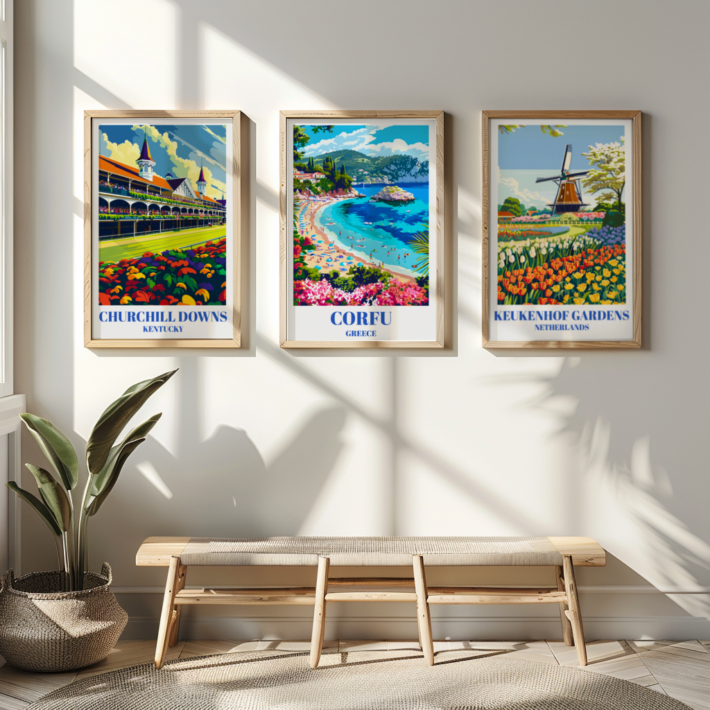 Corfu Greece Travel Poster, Greek Island Coastal Art Print, Mediterranean Wall Decor