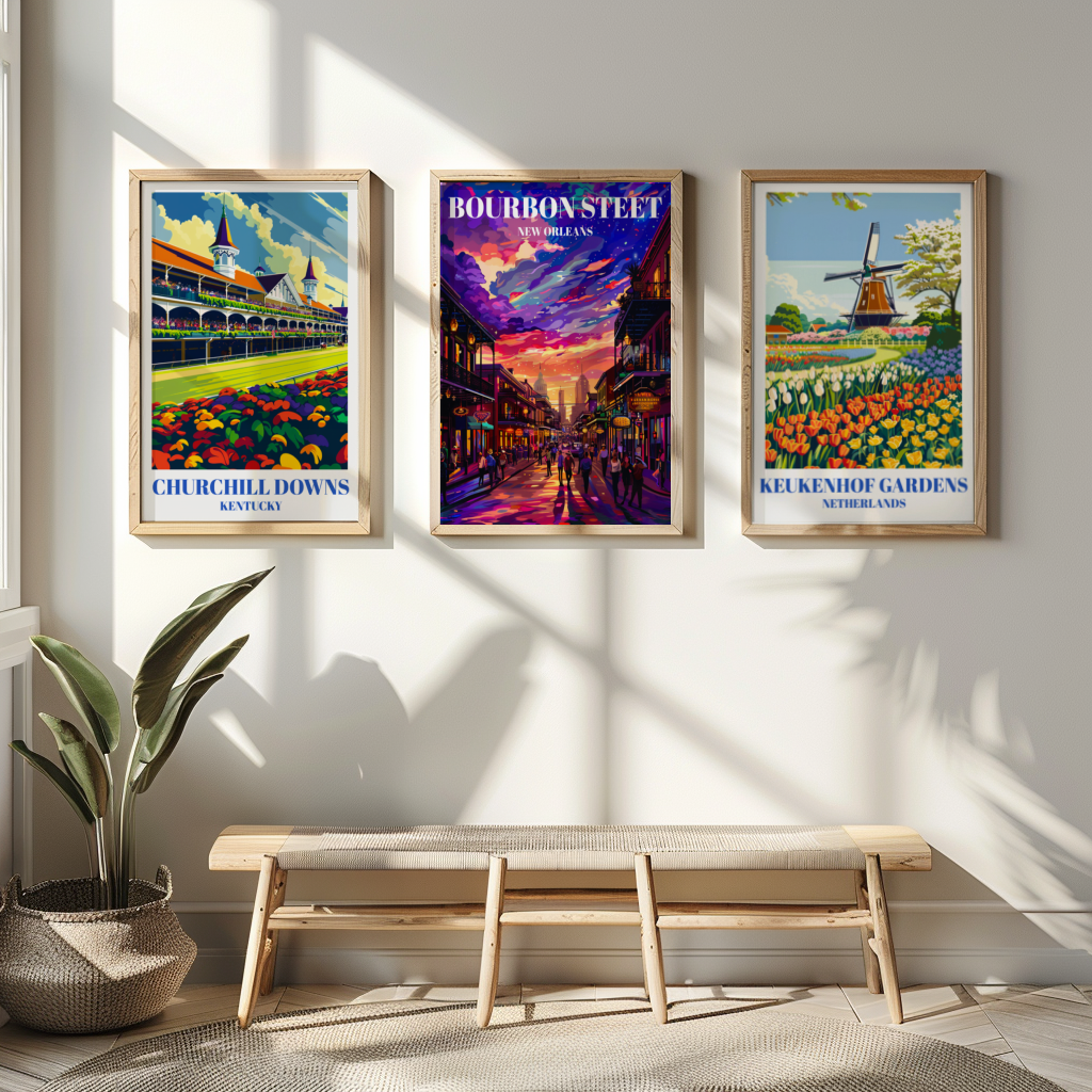 New Orleans French Quarter Bourbon Street Travel Poster Art Deco Decor