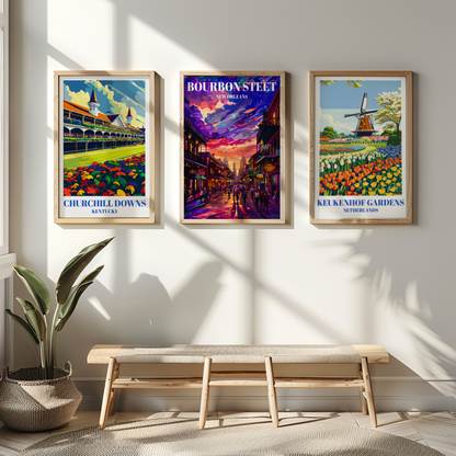 New Orleans French Quarter Bourbon Street Travel Poster Art Deco Decor