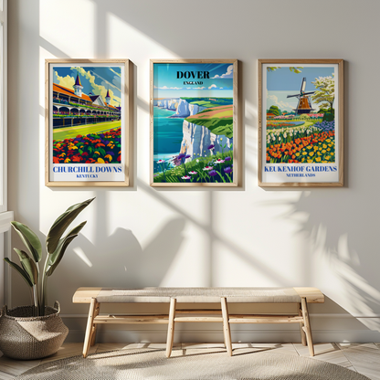 Travel Poster: Majestic White Cliffs of Dover, England, Coastal Landscape Art Print