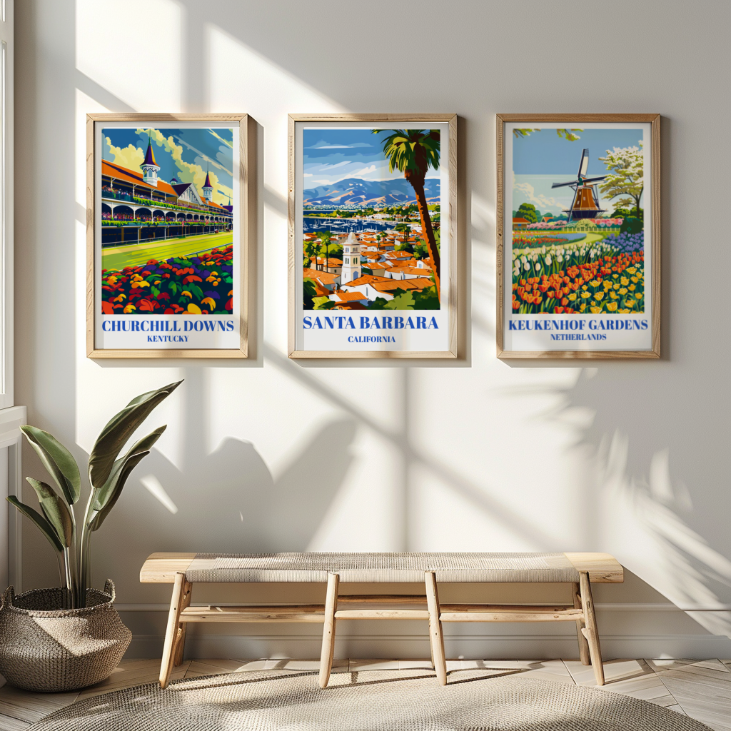 Santa Barbara Travel Poster - California Wall Art Print, Coastal Beach Decor, Scenic Pacific Ocean View, Santa Barbara Skyline Print,