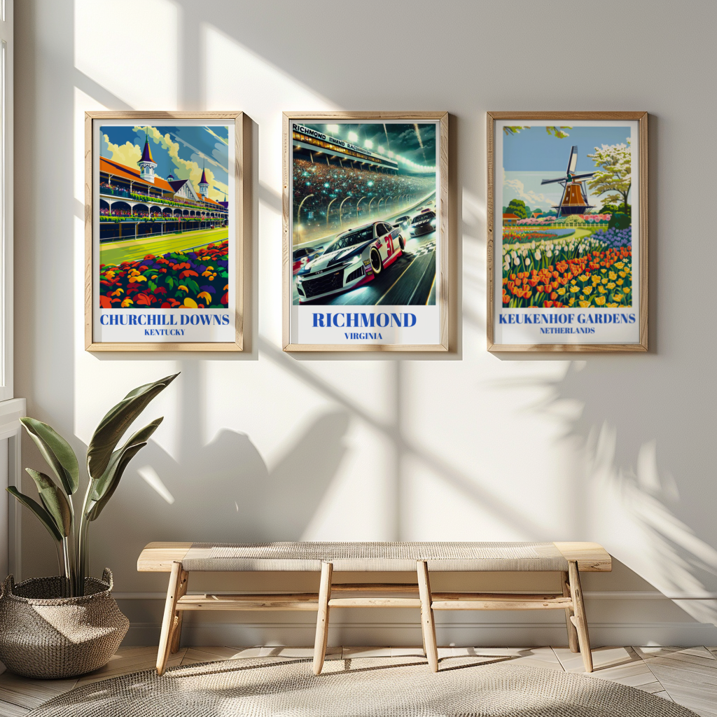 Richmond Virginia Speedway Travel Poster, Stock Car Track Wall Art Print, Night Race Illustration, High-Speed Motorsport Racing Artwork