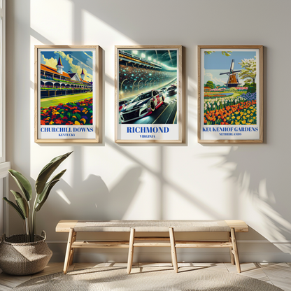 Richmond Virginia Speedway Travel Poster, Stock Car Track Wall Art Print, Night Race Illustration, High-Speed Motorsport Racing Artwork