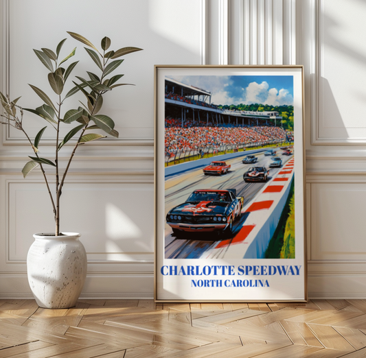 Charlotte Speedway Travel Poster. North Carolina Racing Print,