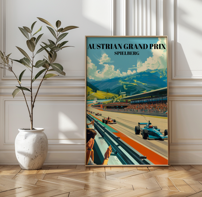 Austrian Grand Prix Spielberg Travel Poster, F1 Racing Circuit Illustration