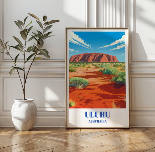 Travel Poster of Uluru (Ayers Rock) Australia - Iconic Red Centre Landscape Art Prin