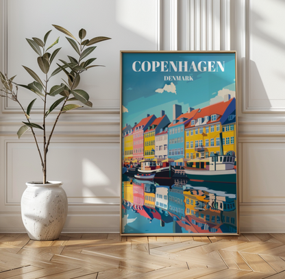 Nyhavn Copenhagen Denmark Travel Poster, Scandinavian Wall Art