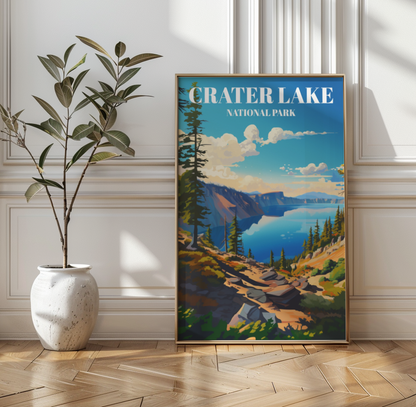 Crater Lake National Park Travel Poster: Scenic Landscape Art Print