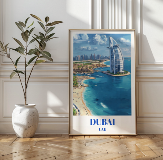 Dubai Travel Poster, Modern Wall Art of UAE Skyline