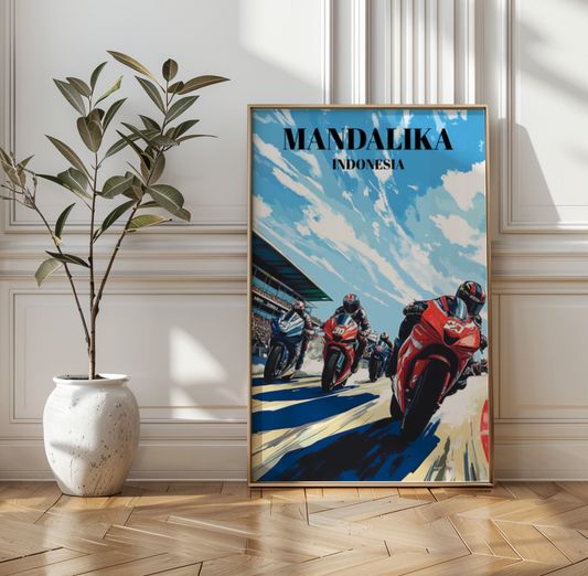 Mandalika International Circuit Travel Poster, Indonesia MotoGP Track Art,