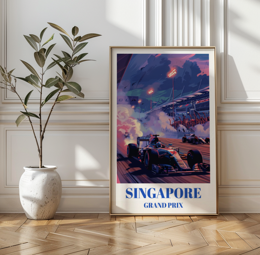 Singapore Grand Prix Track Travel Poster,  F1 Circuit Art Print