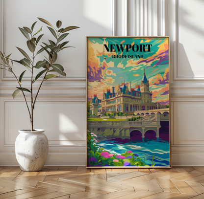 The Breakers, Newport Rhode Island Travel Poster, Gilded Age Mansion