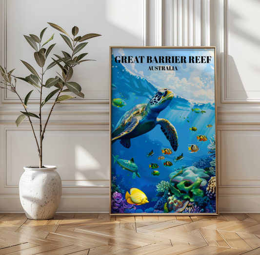 Colorful Great Barrier Reef Australia Travel Poster - Tropical Coral Reef Seascape