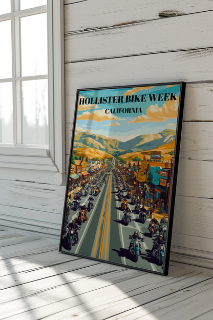 Hollister California Bike Week Travel Poster, Motorcycle Rally Wall Art, Biker Event