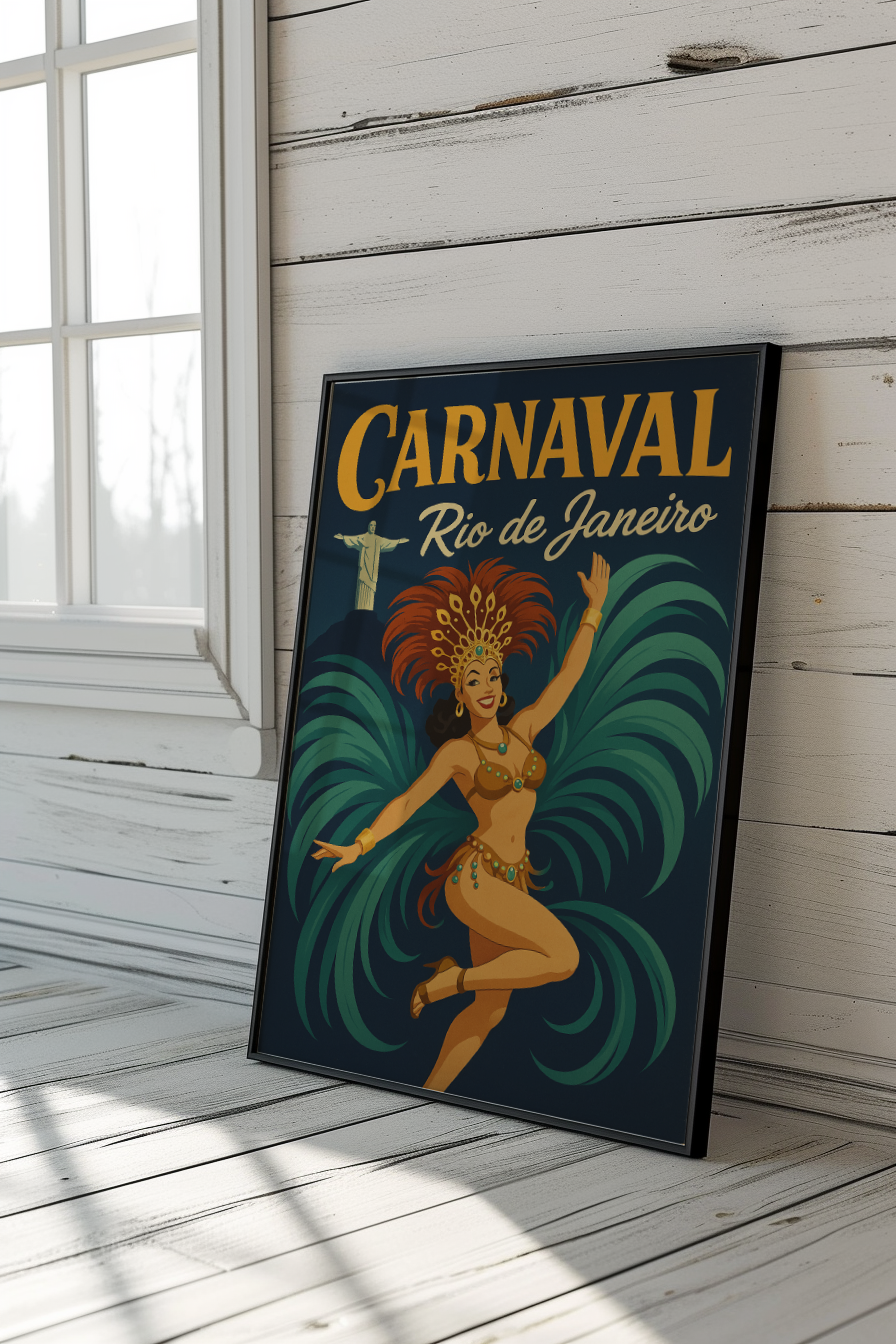 Vintage Rio de Janeiro Travel Poster Carnaval Brazil Art, 1950s