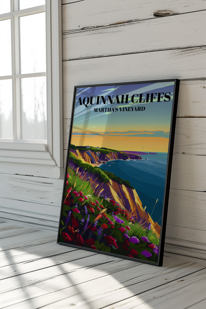 Aquinnah Cliffs Martha's Vineyard Travel Poster, Gay Head Cliffs Sunset Art