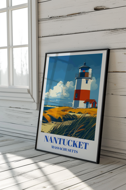 Nantucket Massachusetts Travel Poster, Island Art Print, Coastal Decor