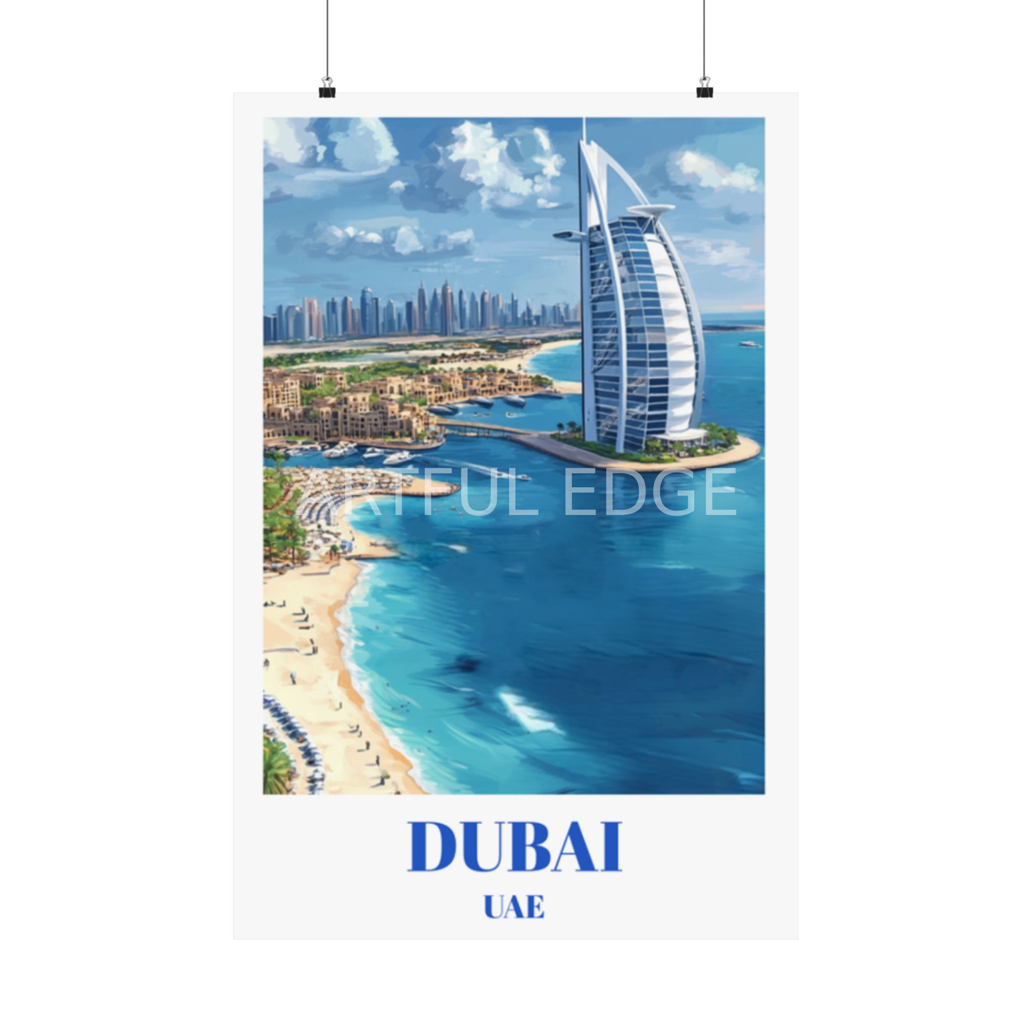 Dubai Travel Poster, Modern Wall Art of UAE Skyline