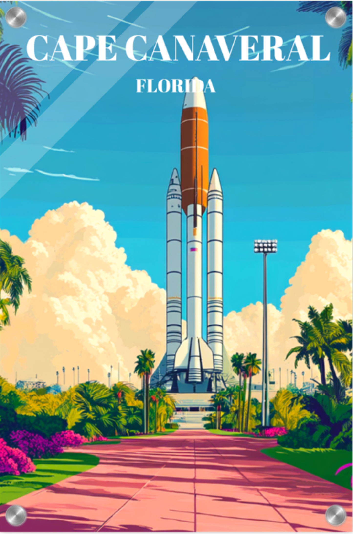 Acrylic Print Cape Canaveral Florida Travel Poster, Space Coast Vintage Art Print,