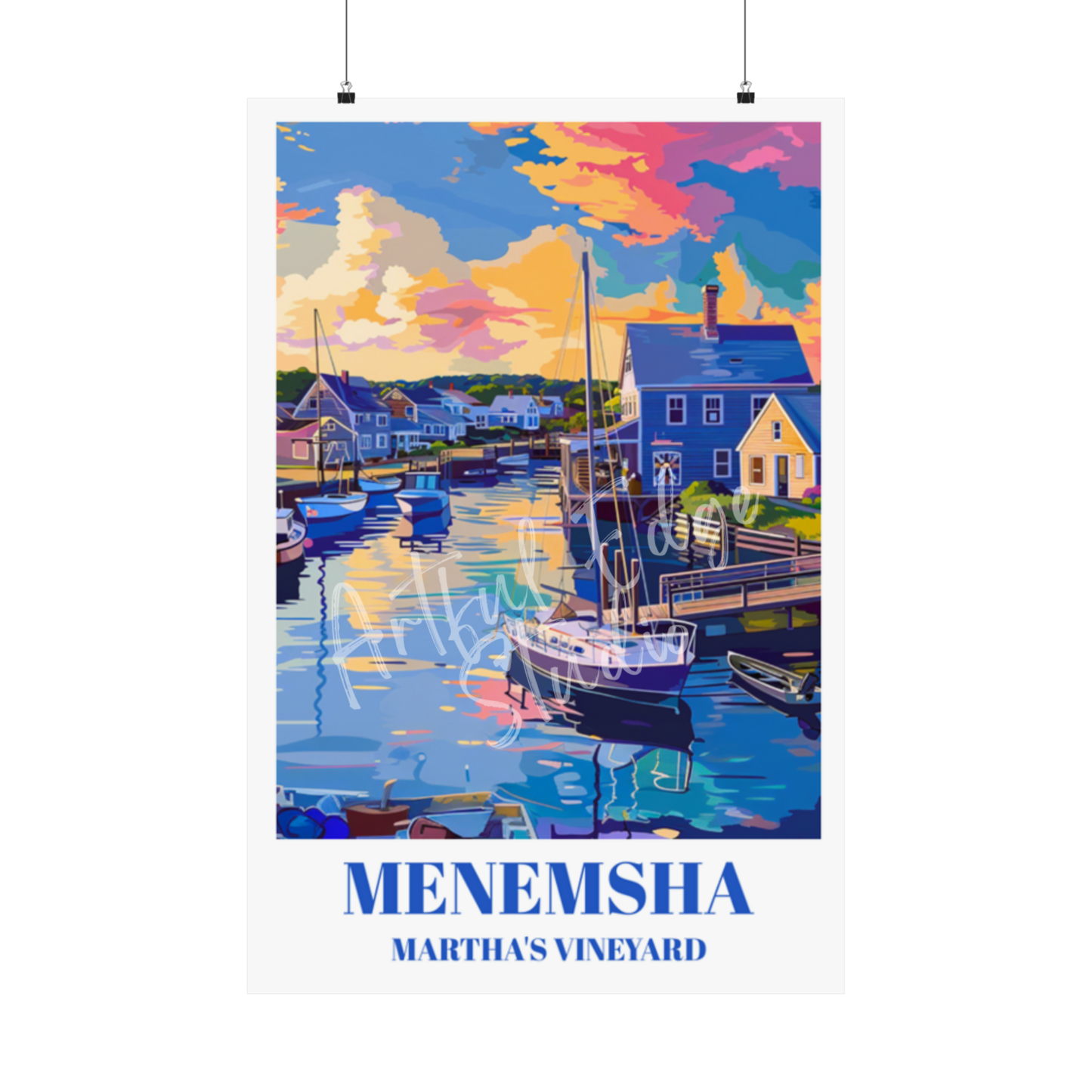 Menemsha Martha's Vineyard Travel Poster, Coastal Wall Art
