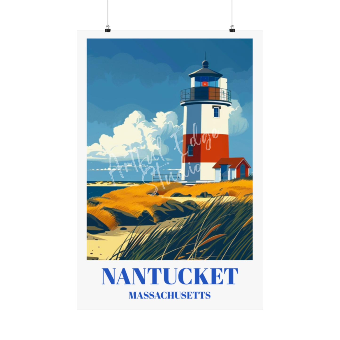 Nantucket Massachusetts Travel Poster, Island Art Print, Coastal Decor