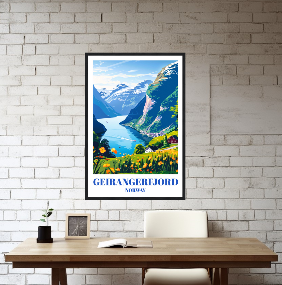 Geirangerfjord Norway Travel Poster, Stunning Scandinavian Landscape
