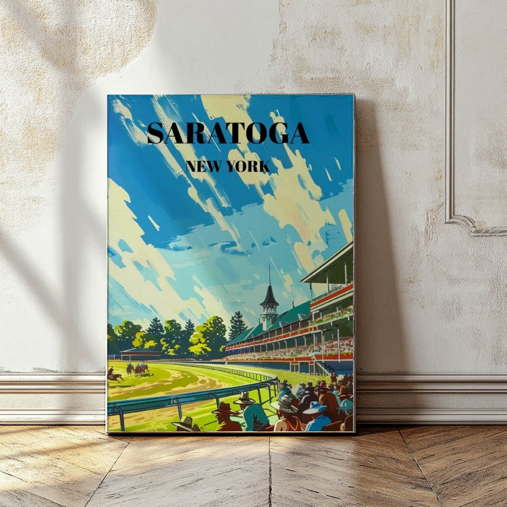 Saratoga Race Course Canvas Travel Poster Print - Horse Racing Art Decor