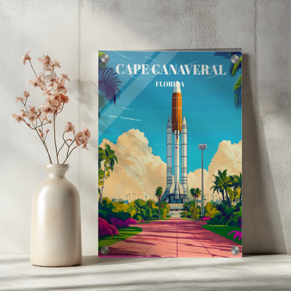 Acrylic Print Cape Canaveral Florida Travel Poster, Space Coast Vintage Art Print,